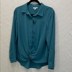 Maurices Teal Button-Down Shirt with Twist Front